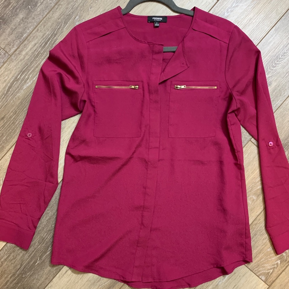 Premier Design Button Down Blouse Top Fuchsia